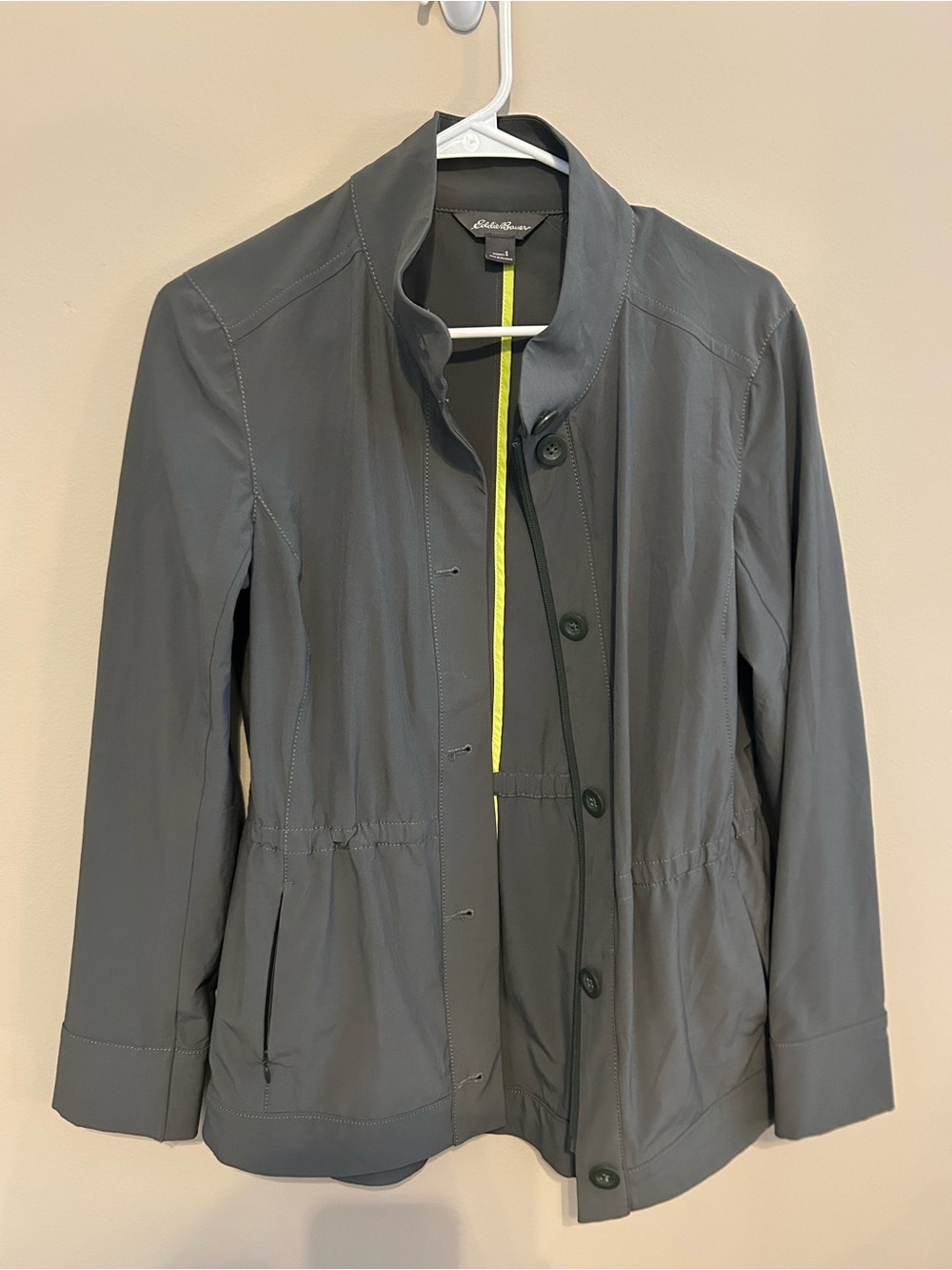 Eddie Bauer Women's Slate Gray Button-Front Rain Jacket